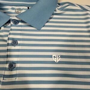 Graham Luxe Golf Polo Light Blue White Stripes Mens XL